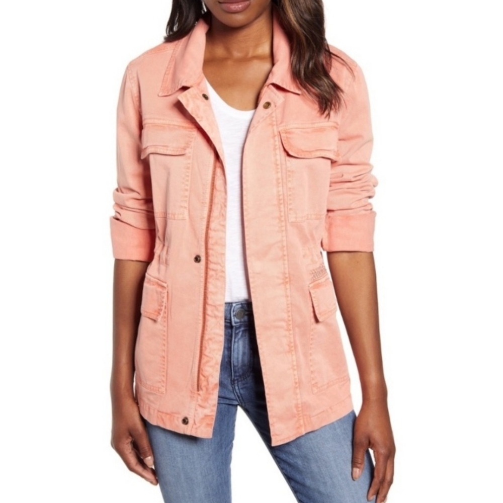 Caslon Salmon, coral utility jacket